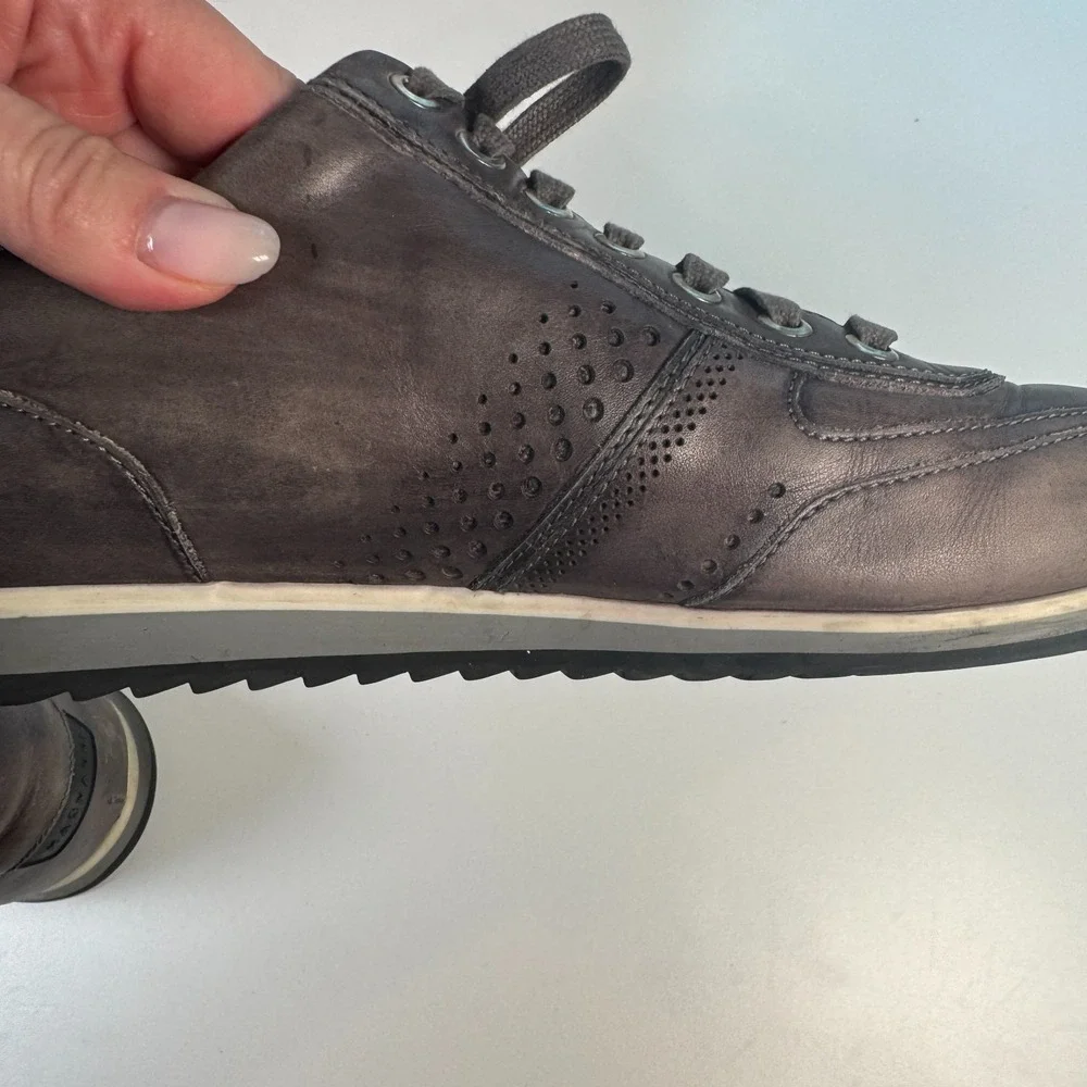 Magnanni Shoes Leather Sneakers Mens Size 9.5 Grey Casual Lace Up Portugal 15745